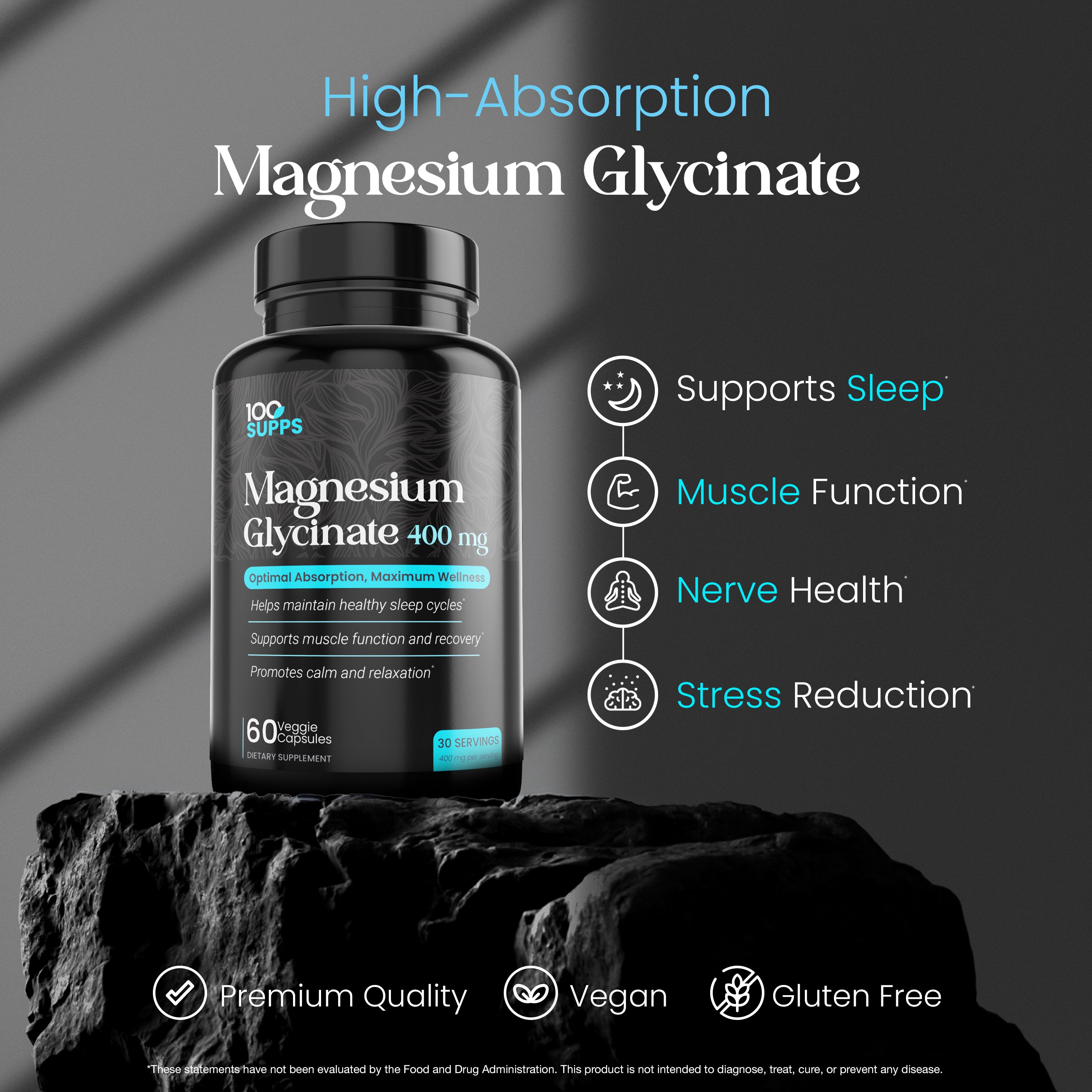100 Supps Magnesium Glycinate 400mg