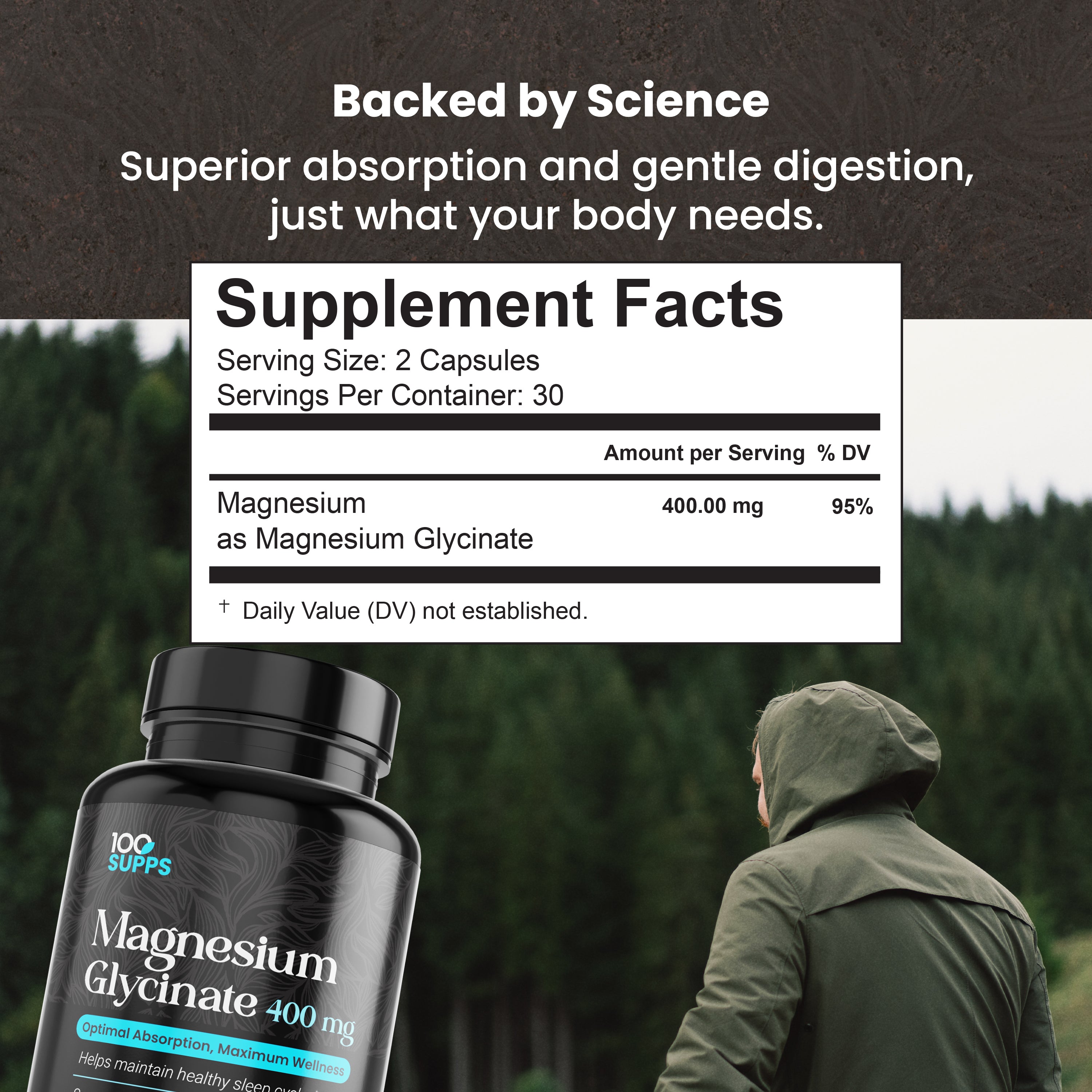 100 Supps Magnesium Glycinate 400mg